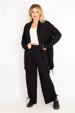 Women's Blue Side Lace Detailed Cardigan Trouser Set 65N34906