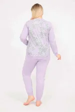 Kadın Lila Büyük Beden Pamuklu Kumaş Bluz Pantolon Pijama Takım 65N35795