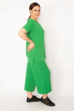 Women's Fujia Camisole Knitted Elastic Waist Wide Leg Trousers V-Neck Blouse Set 65N32939