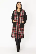 Women's Gray Plaid Patterned Front Button and Pocket Coat 65N28487