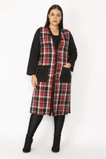 Women's Gray Plaid Patterned Front Button and Pocket Coat 65N28487