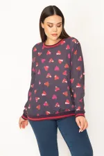 WOMEN'S COLORFUL HEART PATTERNED RIBBED BLOUSE