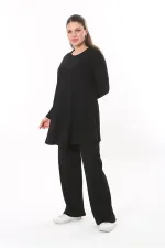 Women's Plus Size Black Blouse Trouser Set 65N37701