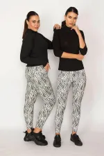 WOMEN'S BLACK ZEBRA PATTERNED LEGGINGS