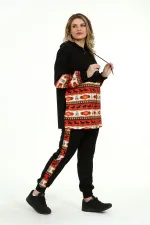 Women's Black Front Zippered Hooded Tracksuit 65N30948