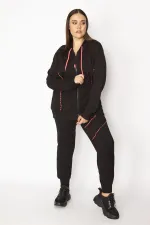 Women's Colorful Zipper and Hood Detailed Sweatshirt Pants Tracksuit Set 65N31122