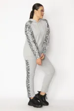 Women's Gray Hooded Garni Detailed Sweatshirt Trouser Set 65N28708