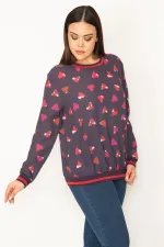 WOMEN'S COLORFUL HEART PATTERNED RIBBED BLOUSE