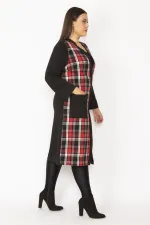 Women's Gray Plaid Patterned Front Button and Pocket Coat 65N28487