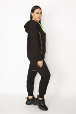 Women's Colorful Zipper and Hood Detailed Sweatshirt Pants Tracksuit Set 65N31122