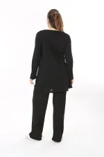Women's Plus Size Black Blouse Trouser Set 65N37701