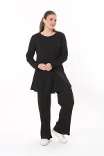 Women's Plus Size Black Blouse Trouser Set 65N37701
