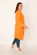 Women's Orange Sleeve Detailed Single Hook Closure Unlined Cape 65N32092