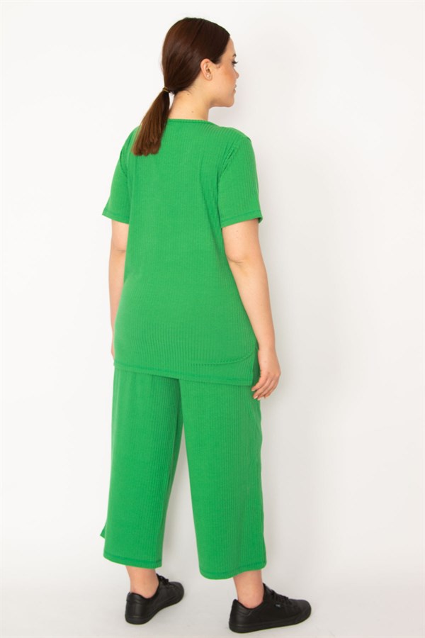 Women's Fujia Camisole Knitted Elastic Waist Wide Leg Trousers V-Neck Blouse Set 65N32939
