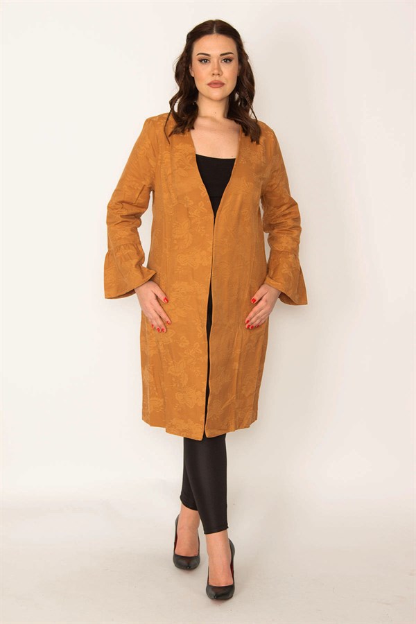 Women's Orange Sleeve Detailed Single Hook Closure Unlined Cape 65N32092