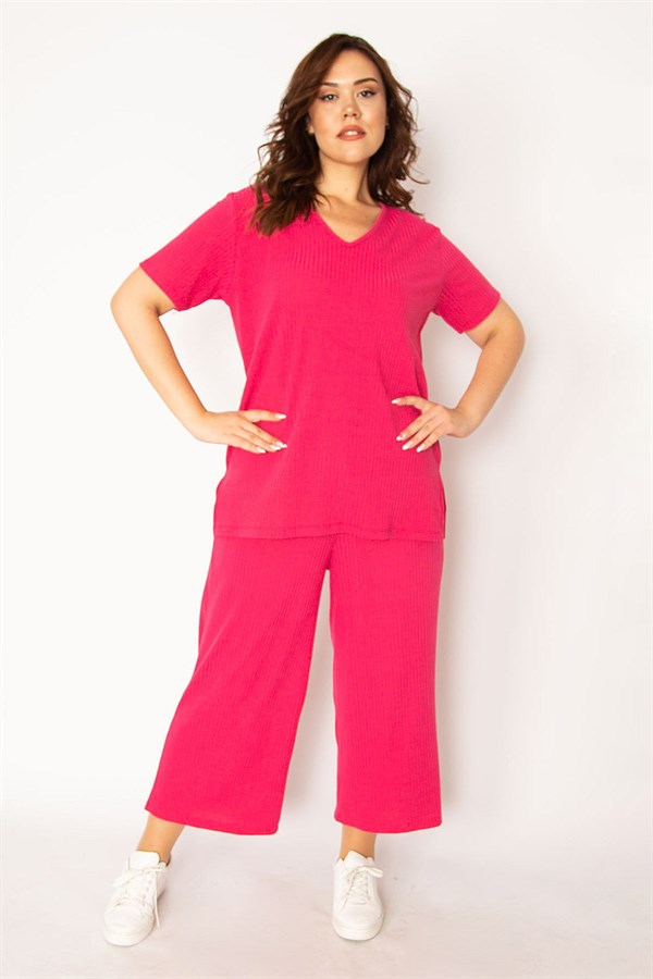 Women's Fujia Camisole Knitted Elastic Waist Wide Leg Trousers V-Neck Blouse Set 65N32939