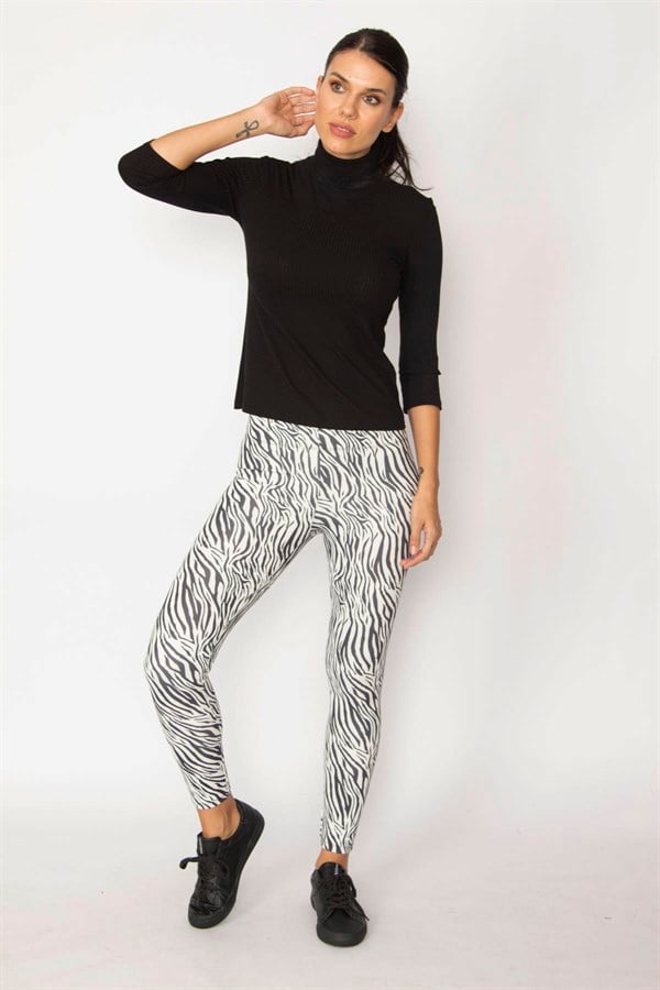 WOMEN'S BLACK ZEBRA PATTERNED LEGGINGS