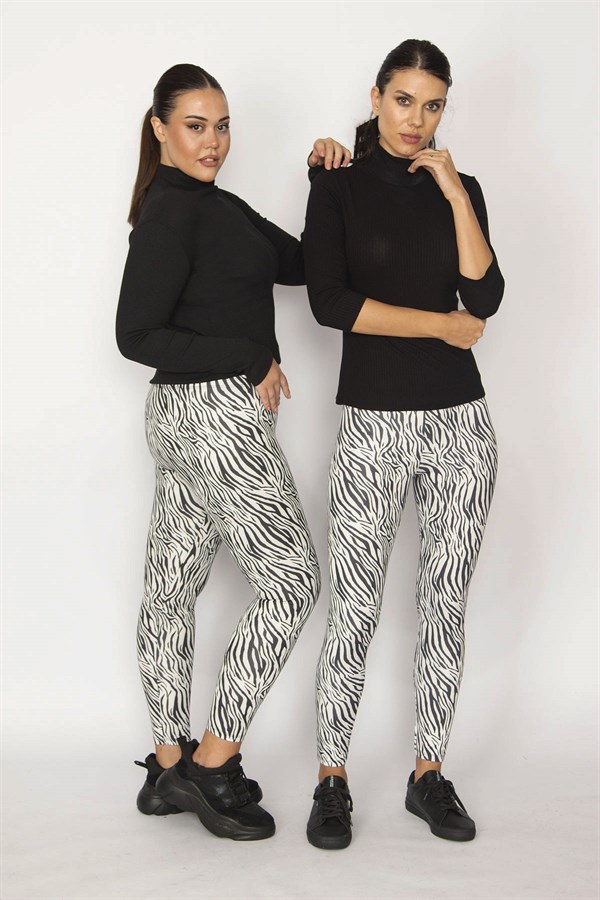 WOMEN'S BLACK ZEBRA PATTERNED LEGGINGS