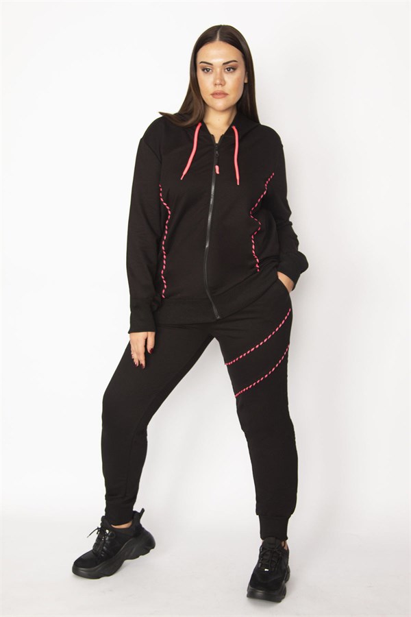 Women's Colorful Zipper and Hood Detailed Sweatshirt Pants Tracksuit Set 65N31122