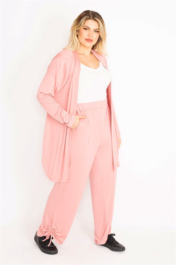 Women's Blue Side Lace Detailed Cardigan Trouser Set 65N34906