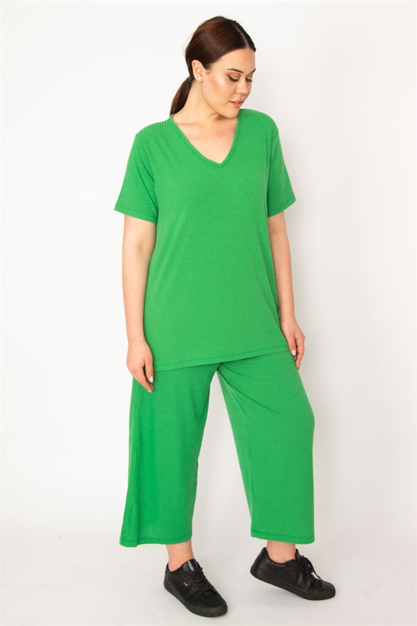 Women's Fujia Camisole Knitted Elastic Waist Wide Leg Trousers V-Neck Blouse Set 65N32939
