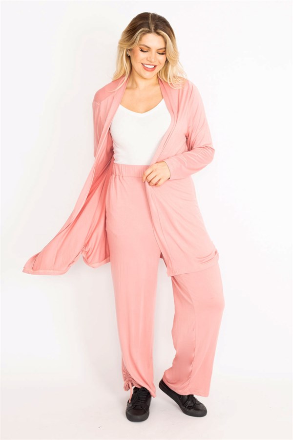 Women's Blue Side Lace Detailed Cardigan Trouser Set 65N34906