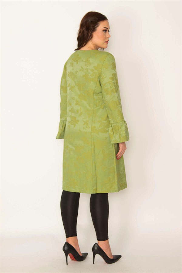 Women's Orange Sleeve Detailed Single Hook Closure Unlined Cape 65N32092