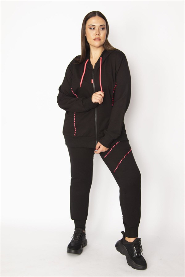 Women's Colorful Zipper and Hood Detailed Sweatshirt Pants Tracksuit Set 65N31122
