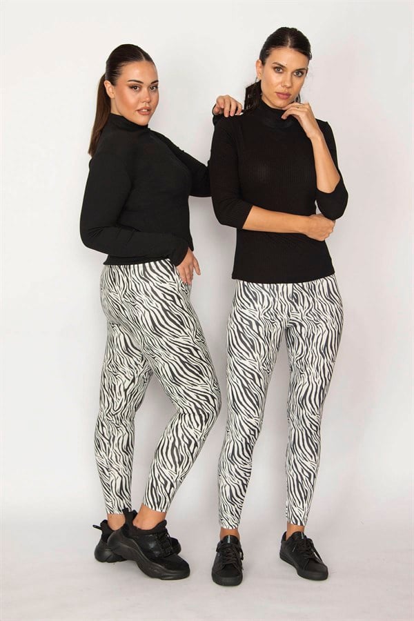 WOMEN'S BLACK ZEBRA PATTERNED LEGGINGS
