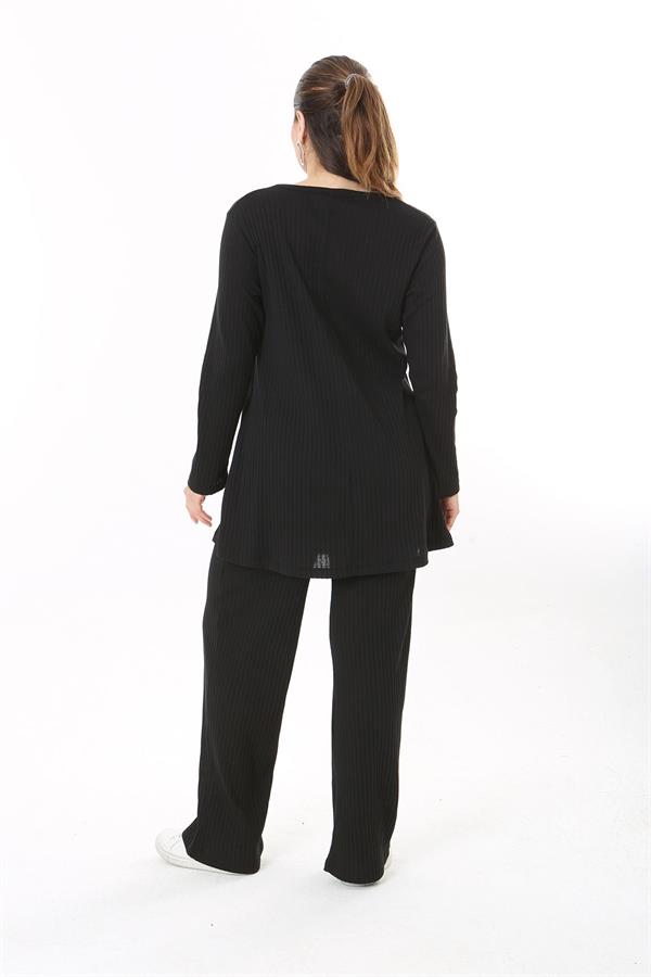 Women's Plus Size Black Blouse Trouser Set 65N37701