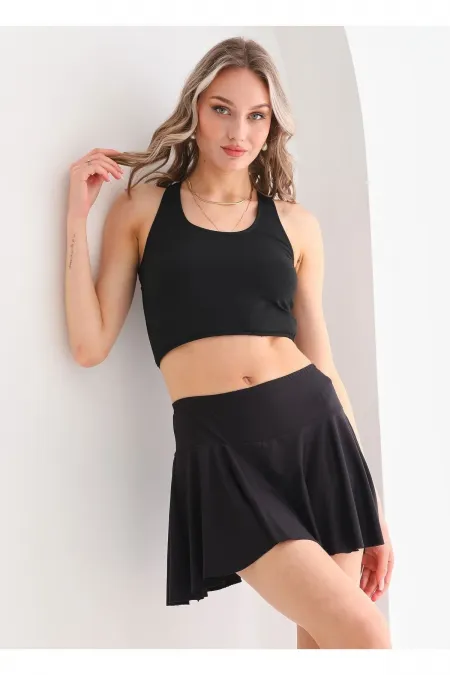 Kadın Siyah Volanlı Bikini Altı Deniz Eteği