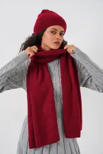Écharpe et béret tricotés pour femme 15939 - Rouge bordeaux Écharpe et béret tricotés pour femme 15939 - Rouge bordeaux