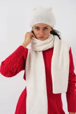 Écharpe et bonnet tricotés pour femme 15939 - Écru Écharpe et bonnet tricotés pour femme 15939 - Écru