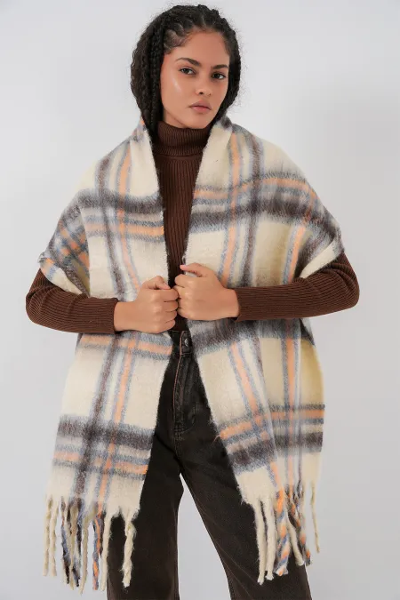 Kadın Yumuşak Dokulu Kalın Şal Atkı 15951 - C. Bej