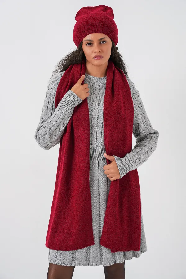 Écharpe et béret tricotés pour femme 15939 - Rouge bordeaux Écharpe et béret tricotés pour femme 15939 - Rouge bordeaux