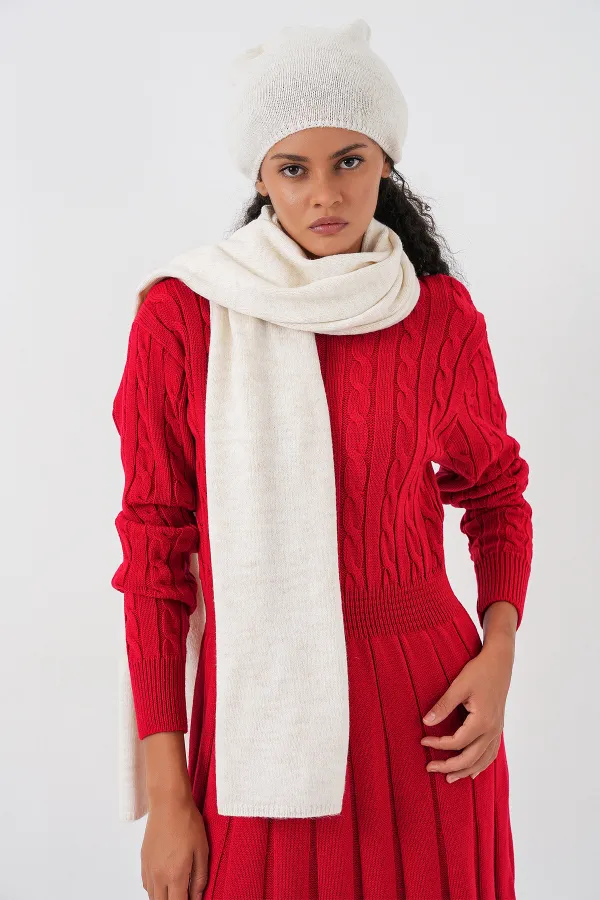Écharpe et bonnet tricotés pour femme 15939 - Écru Écharpe et bonnet tricotés pour femme 15939 - Écru