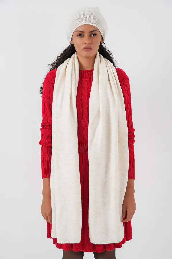 Écharpe et bonnet tricotés pour femme 15939 - Écru Écharpe et bonnet tricotés pour femme 15939 - Écru