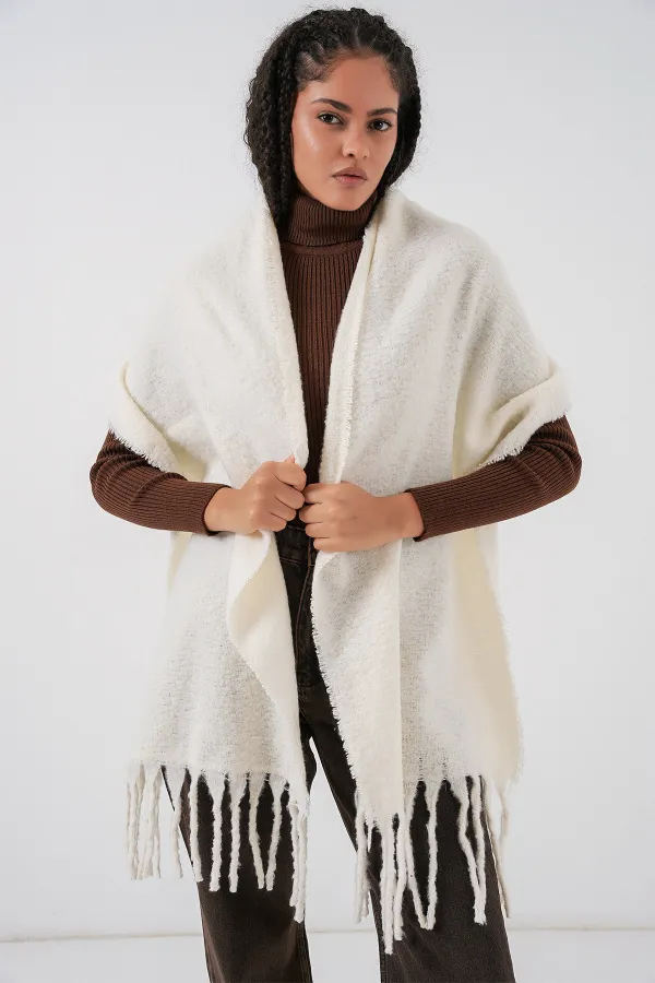 Écharpe-châle épaisse et douce pour femme 15951 - Écru Écharpe-châle épaisse et douce pour femme 15951 - Écru