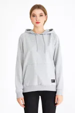 Kadın Gri Renk Kapüşonlu Basic Örme Sweatshirt