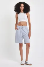 Women's Relaxed Cut Elastic Waist Seasonal Soft Fabric Pocket Gray Long Bermuda Shorts MTLCB91-Gray