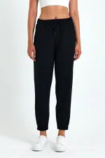 Women's Black Cotton Thick Leg Elastic High Waist Comfortable Jogger Sweatpants
