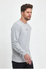 Gri Erkek Supermagic Göğüs Baskılı Basic Sweatshirt