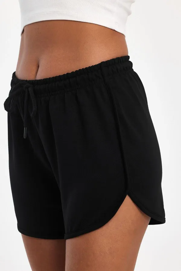Women's Slit Seasonal Premium Fabric Regular Fit Drawstring Black Short Mini Shorts