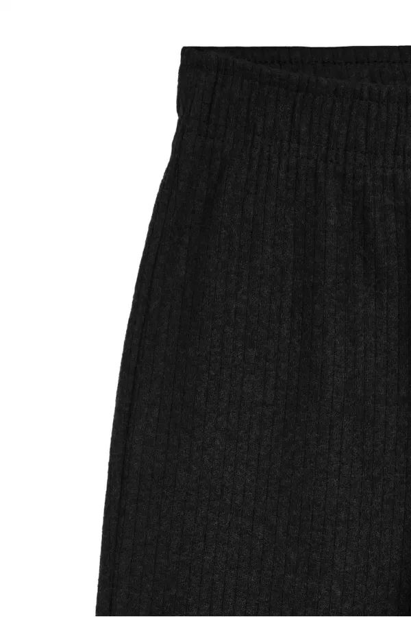 Black Wide Leg Elastic Waist Winter Children's Tracksuit Bottoms