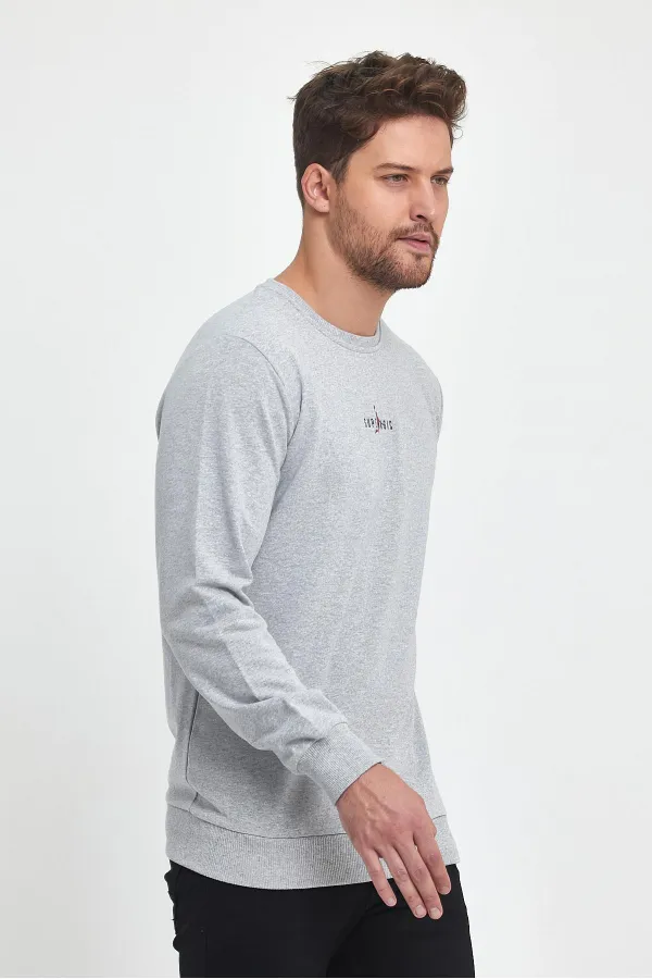 Gri Erkek Supermagic Göğüs Baskılı Basic Sweatshirt