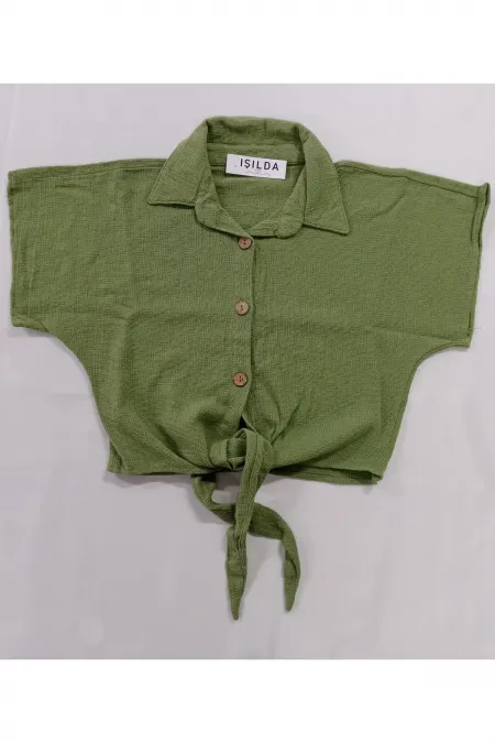 Beli bağlamalı crop gömlek