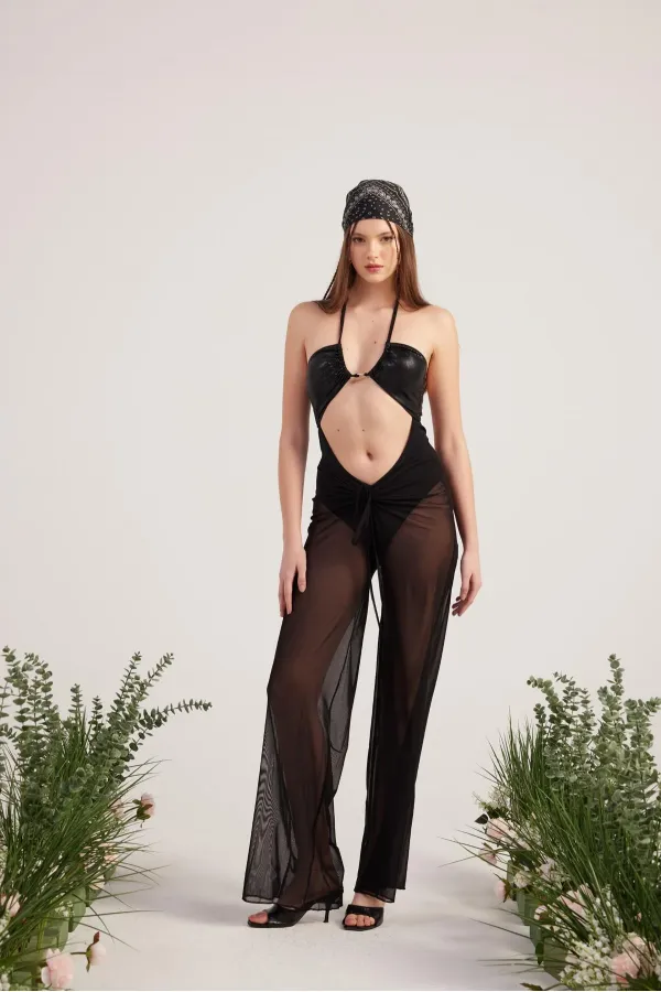 Shirred Pareo Pantolon Siyah Shirred Pareo Pantolon Siyah