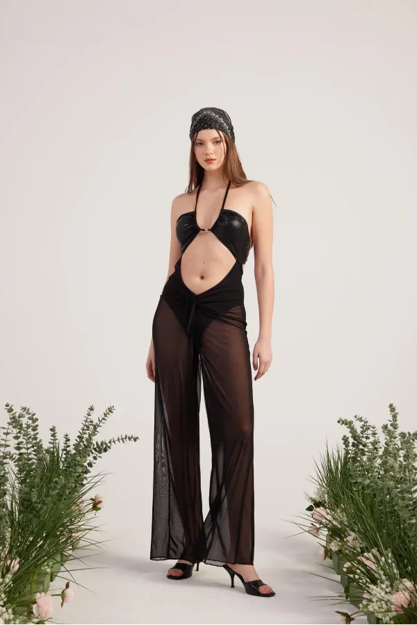 Shirred Pareo Pantolon Siyah Shirred Pareo Pantolon Siyah