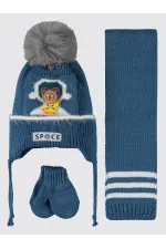 Bebek Atkı Bere Eldiven Setleri 0-24 Ay Mavi - Paket