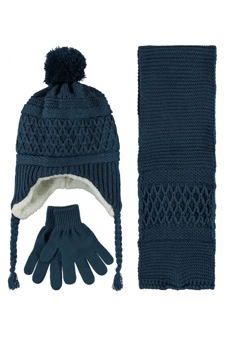 Boy Scarf, Beanie, Glove Sets for 10-13 Years Old Blue - Package Boy Scarf, Beanie, Glove Sets for 10-13 Years Old Blue - Package